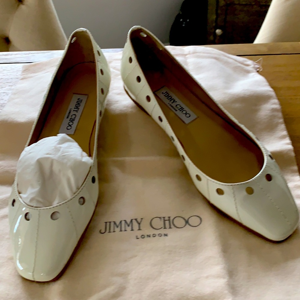 Jimmy Choo White Leather Flats